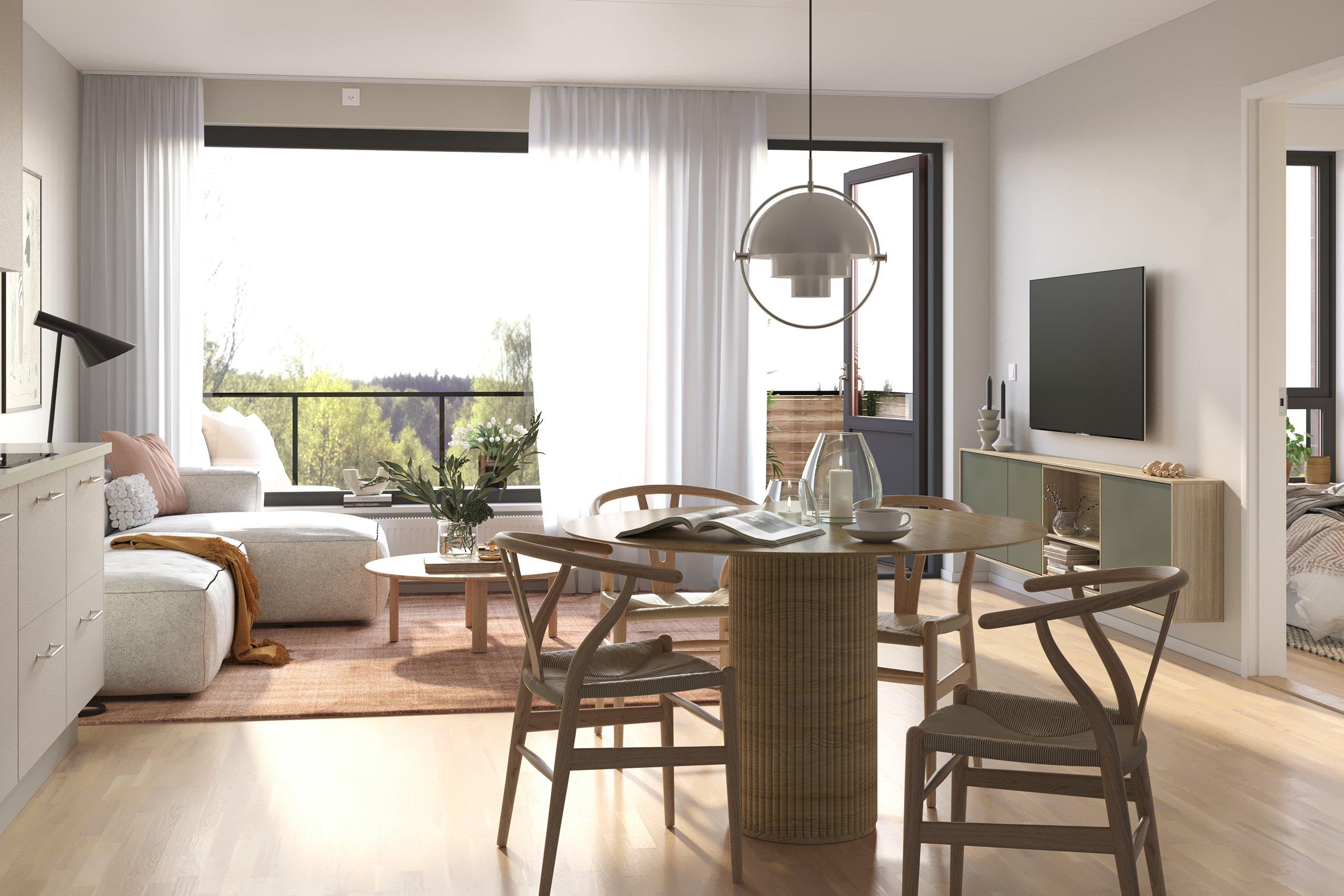 Koselig leilighet med solrik balkong og kjøkken fra Vedum med integrerte hvitevarer fra Siemens