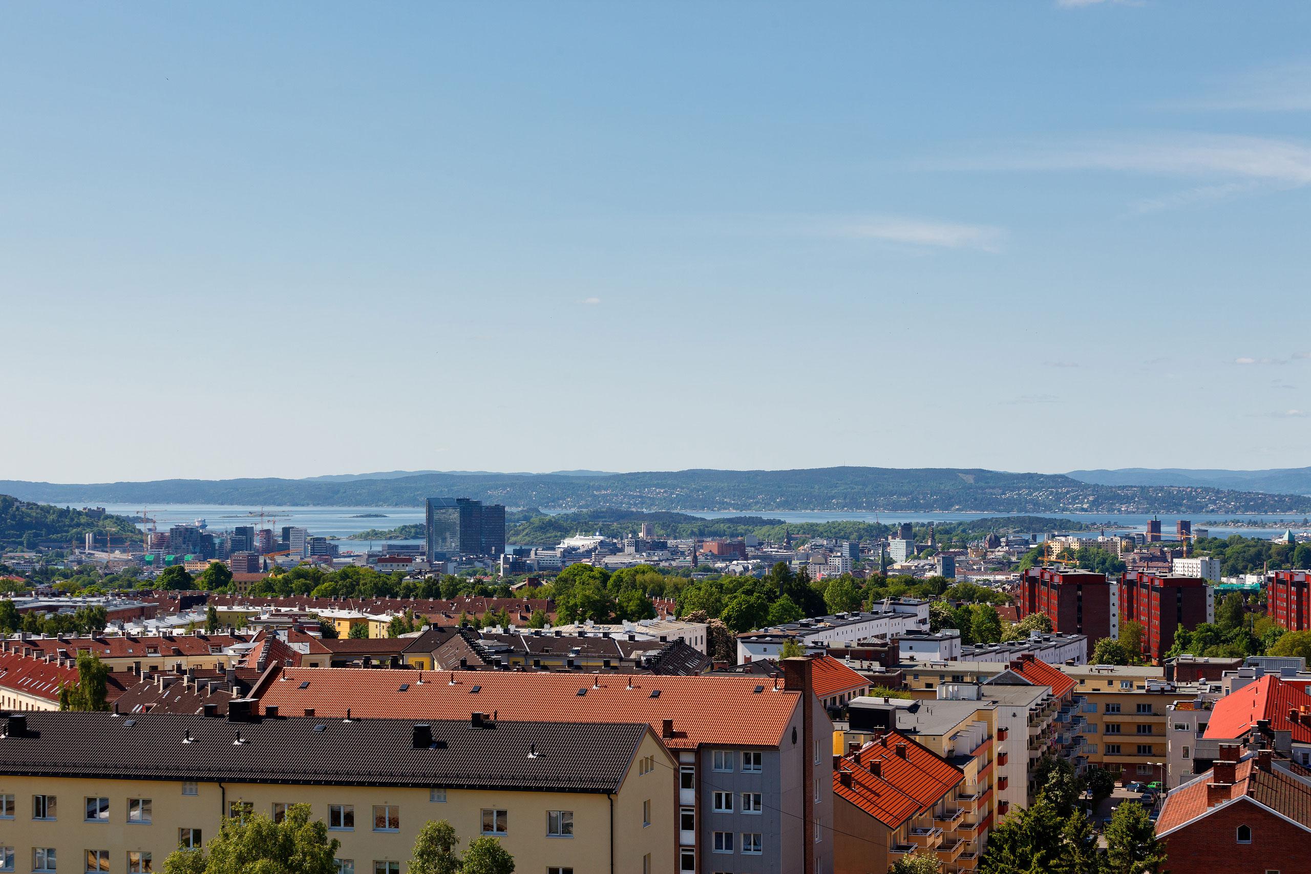 Fantastisk utsikt utover byen fra de nye leilighetene ved Grefsen Stasjon