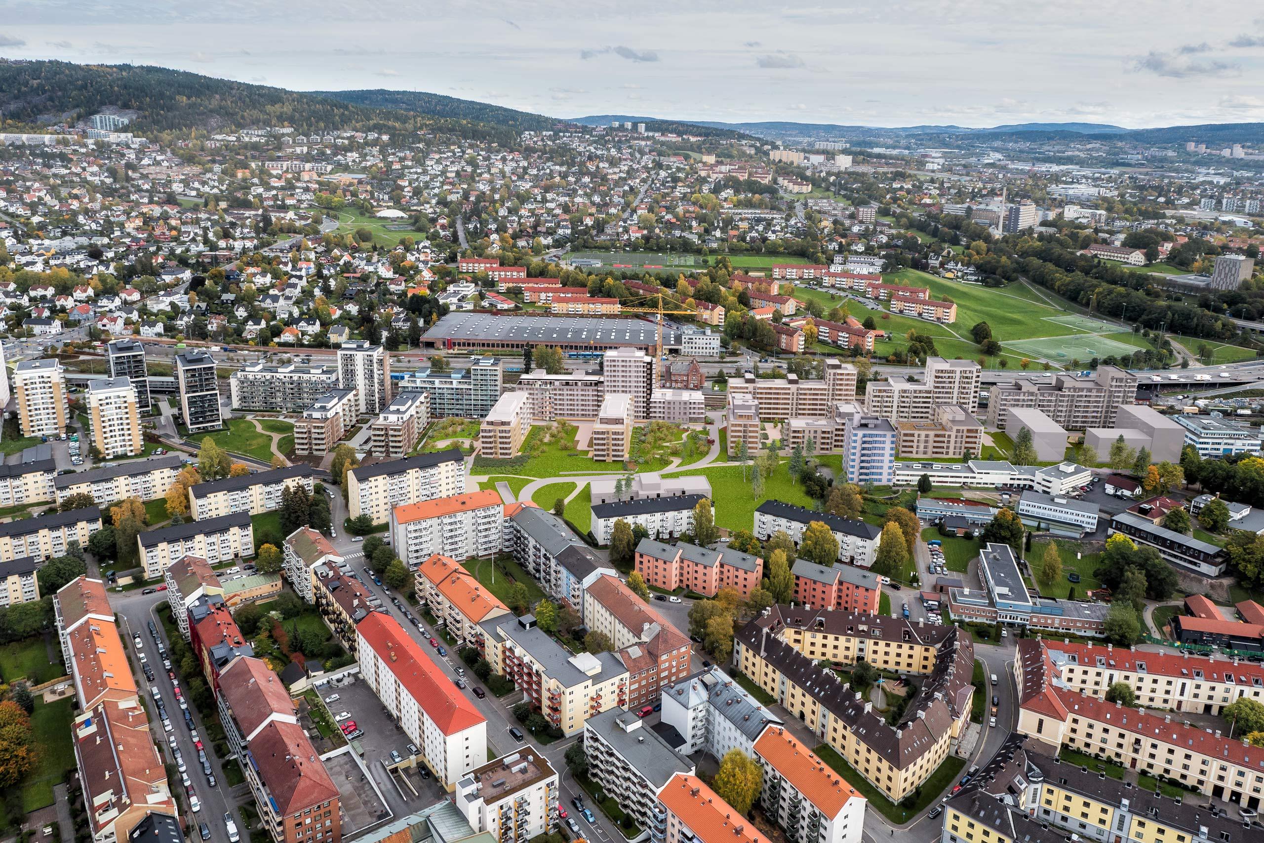 Oversiktsbilde over de nye leilighetene ved Grefsen Stasjon