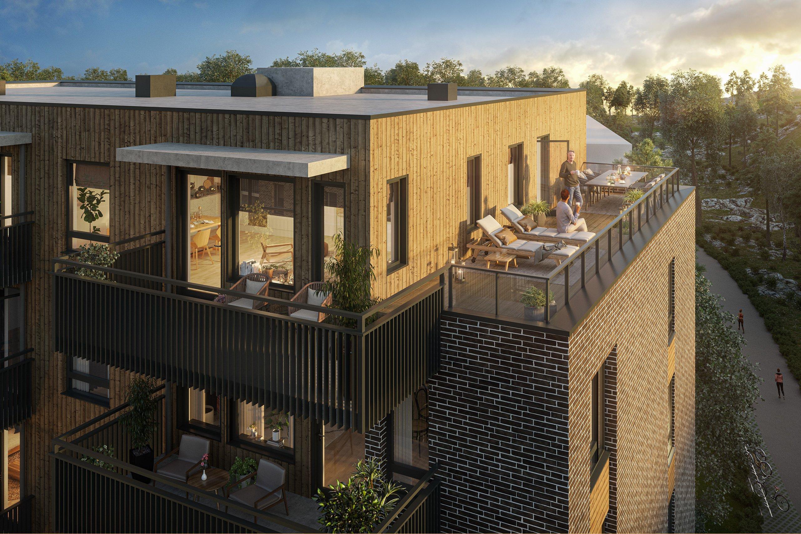 Toppleilighet med egen balkong og privat takterrasse