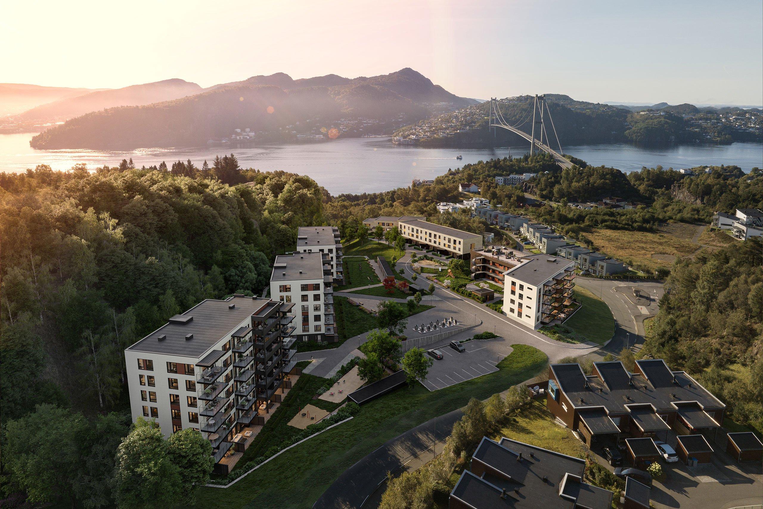 Noen av boligene vil ha utsikt mot Byfjorden og innseilingen