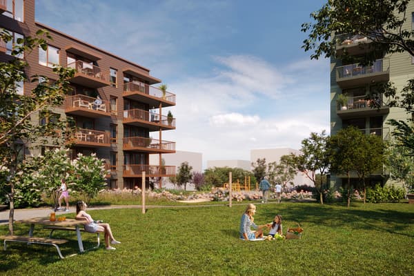 Velkommen til Flatåsen Fryd! Nytt boligprosjekt som vil bestå av 215 miljøvennlige, lettstelte og praktiske leiligheter. Illustrasjonsbilde. Endringer kan forekomme. 